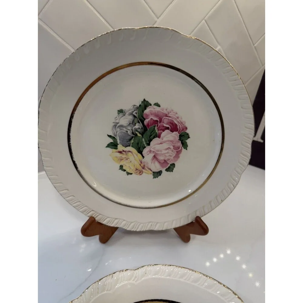 5 Piece Vintage American Limoges Janis R132 22k Gold Serving Bowl,  Plate-3 bowl